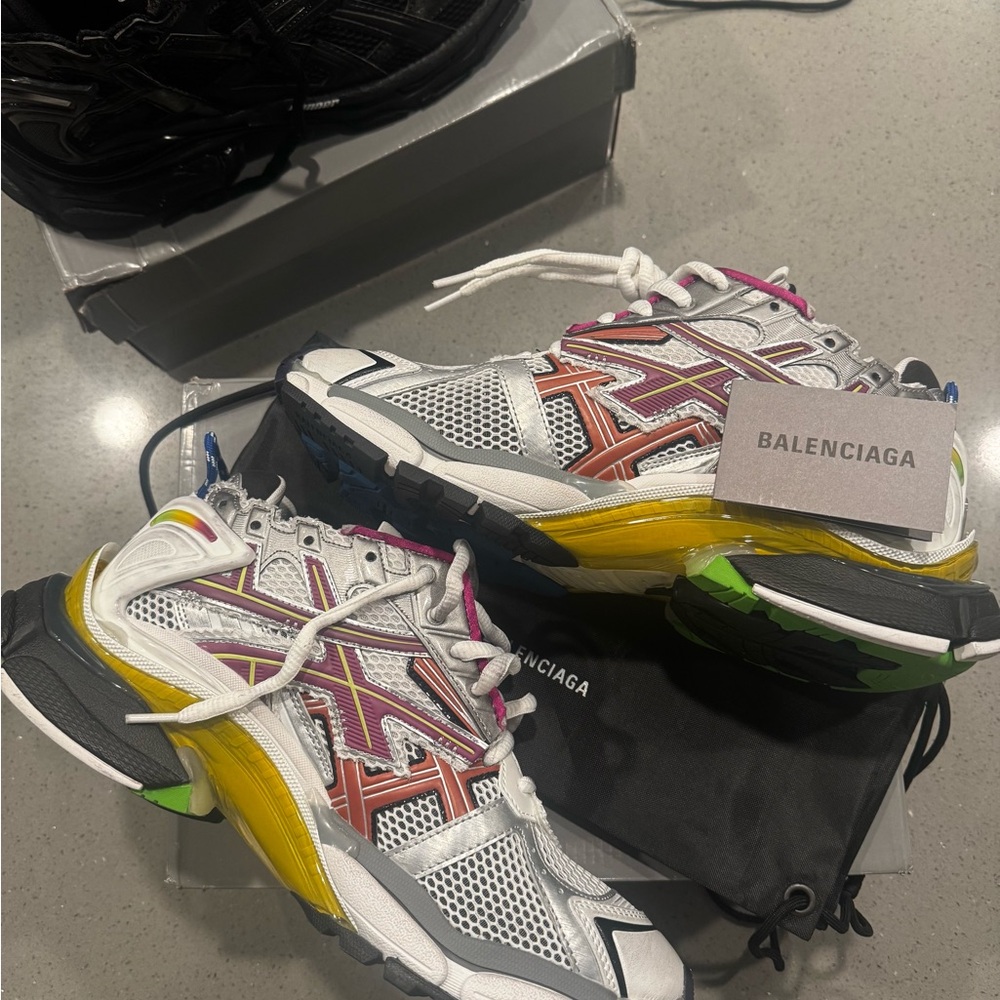 Balenciaga White and Yellow Runners with Pink Accents